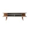 Manhattan Comfort Utopia 70.47" TV Stand with Splayed Wooden Legs and 4 Shelves in Off White and Maple Cream